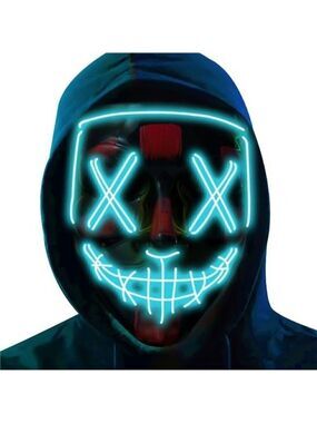 BLUE Halloween Mask LED Light UP Festival Cosplay Costume Masquerade Parties